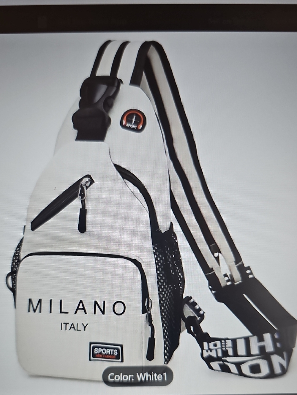 New Italian Convertible White Milano Crossbody Sling Bag with Black Trim Unisex
